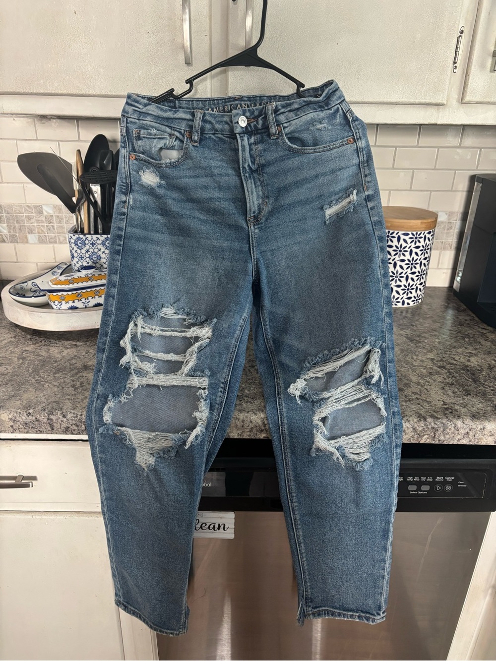 American Eagle Outfitters Ripped Boyfriend Jeans - Blue